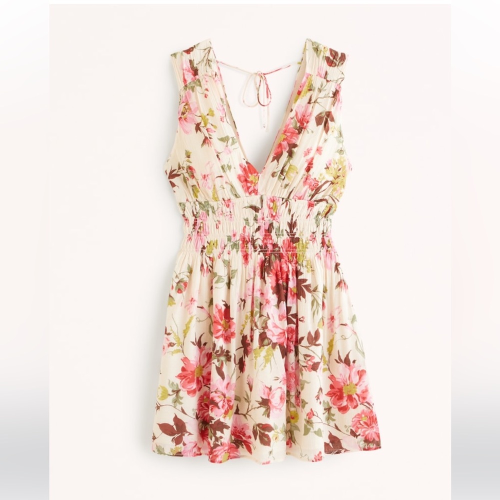 Abercrombie Smocked Plunge Crinkle Mini Dress